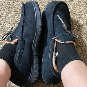 Men's Black Moccasin Slippers Size 10 US Never Used No Tag